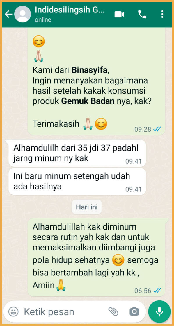 Testimoni Gemuk Badan - Indidesilingsih