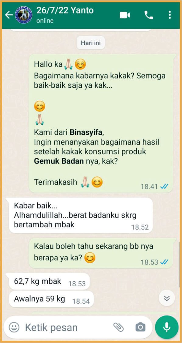 Testimoni Gemuk Badan - Yanto